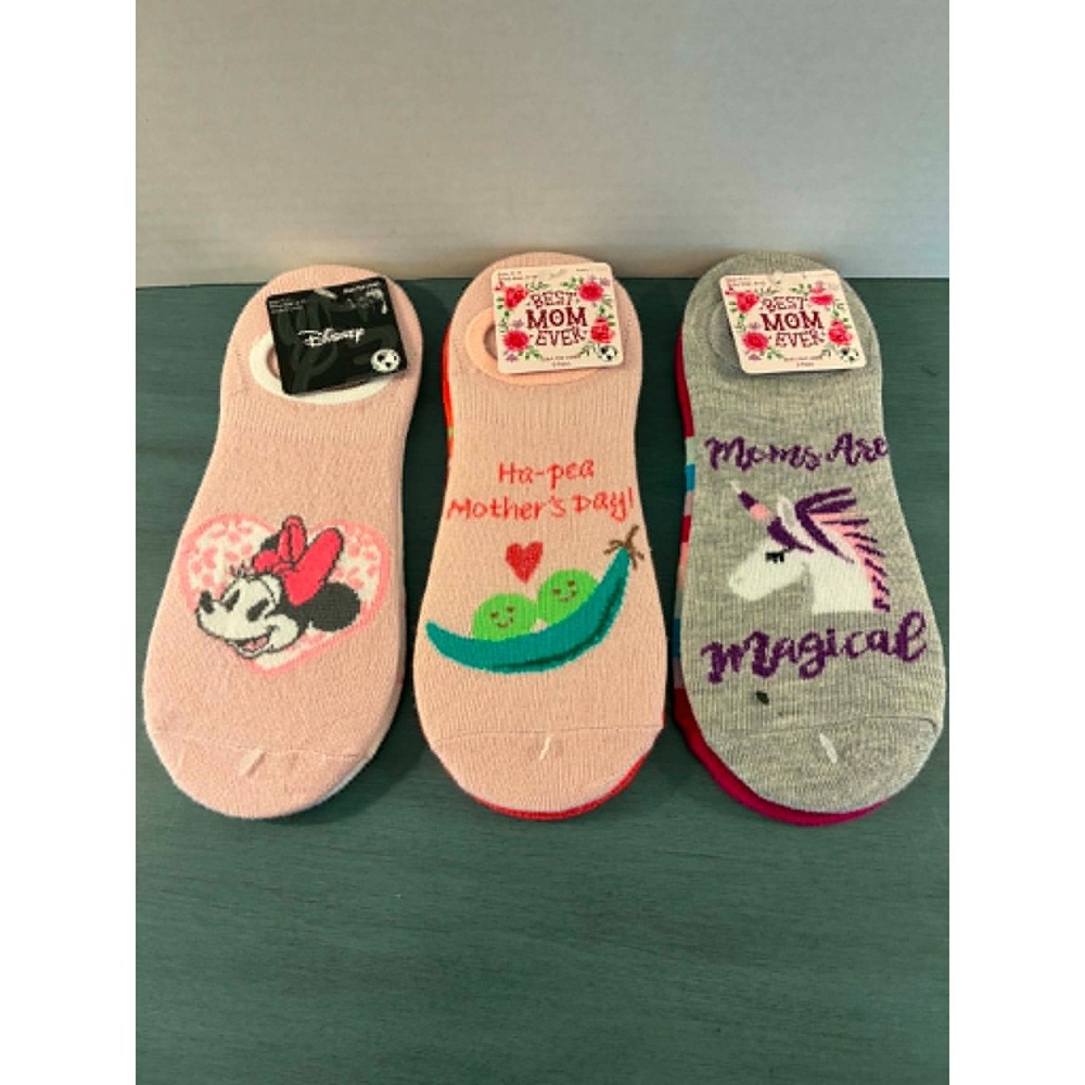 Disney Minnie Mouse & Best‎ Mom Ever Women's Liner Socks 6 Pair No Show Bundle